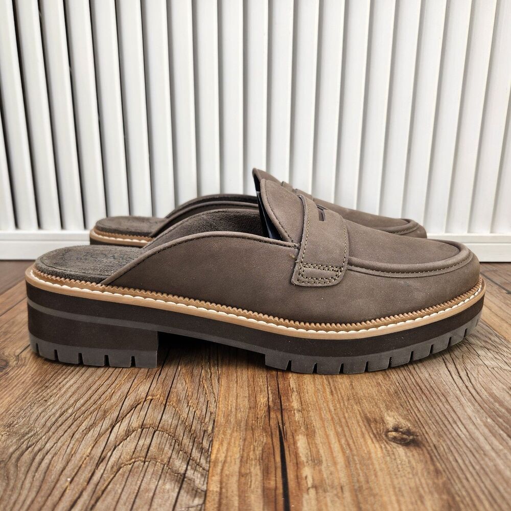 Toms Cara Mule Shoes Womens Size 9 Brown Chunky Lug Sole Slip On Penny Loafer